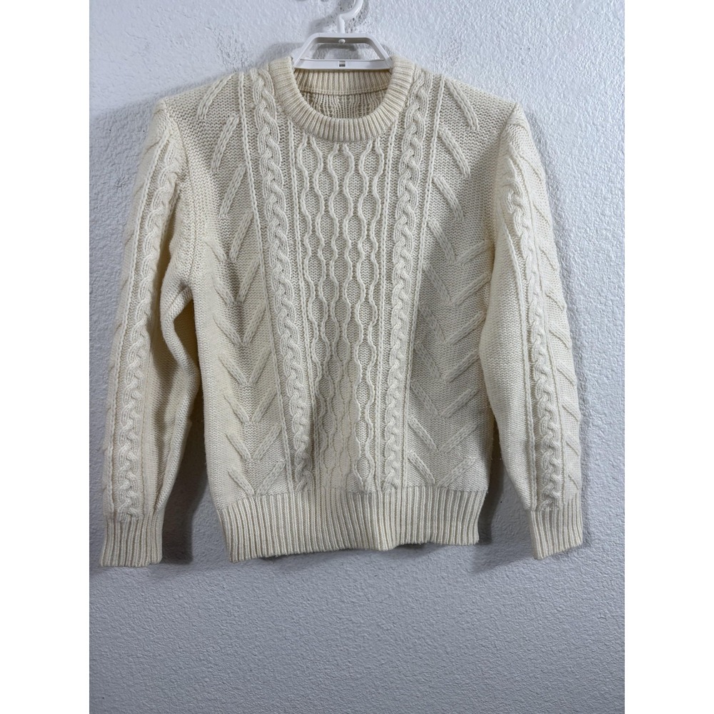 Vintage Fisherman Sweater Womens Medium White Cable Knit Pullover‎ Chunky 80s